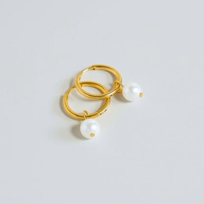Pearl Huggie Hoops