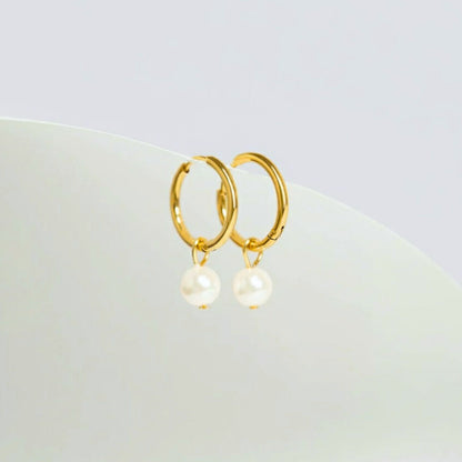 Pearl Huggie Hoops