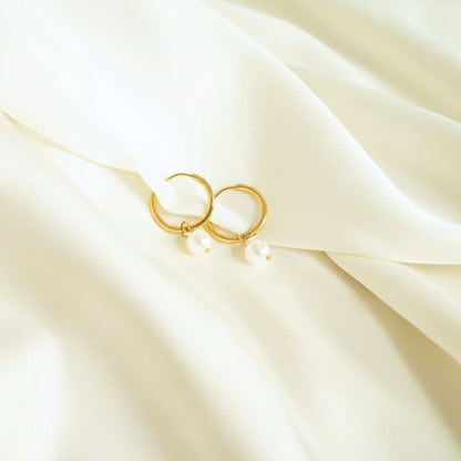 Pearl Huggie Hoops