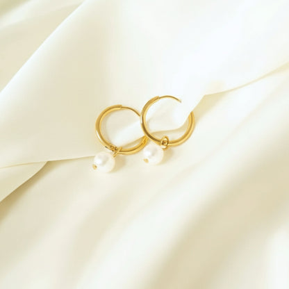 Pearl Huggie Hoops
